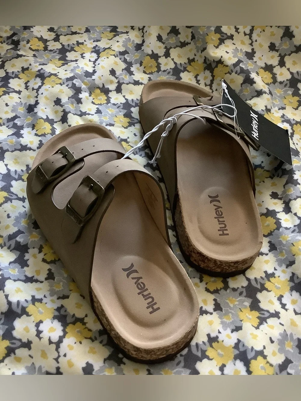 Kids Hurley Olive Brown Cork-Style Buckle Slide Sandals